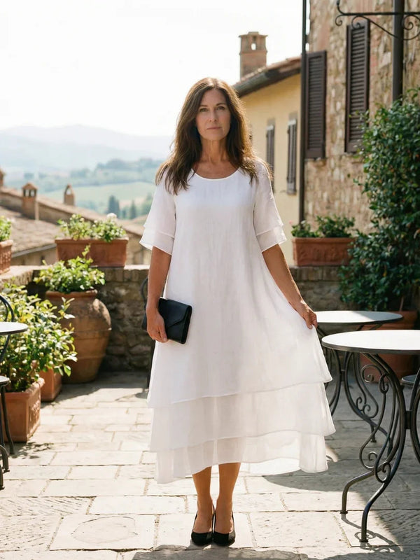 Soft Layered Midi Dress Women Relaxed Fit Casual