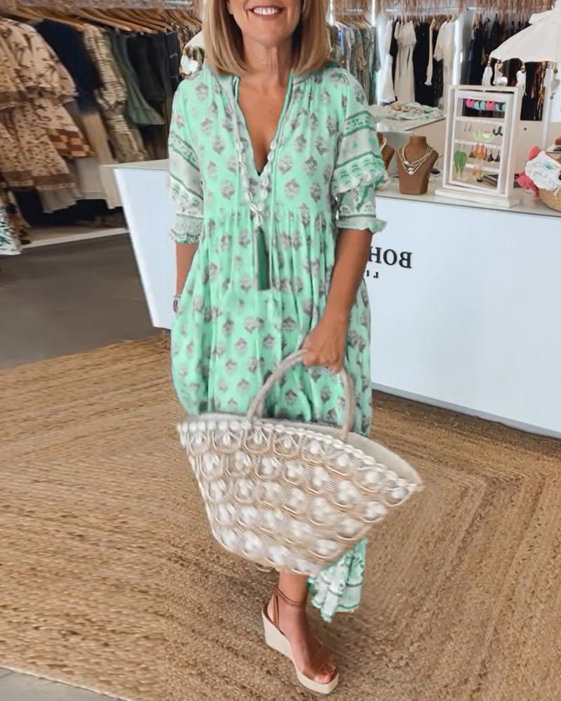 Floral V-Neck Dress Women Regular Fit Casual Summer