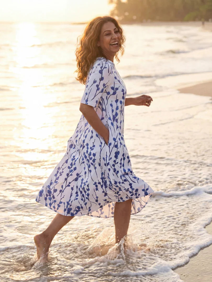 Floral Midi Dress Women Regular Fit Casual Summer