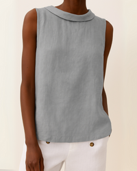 Sleeveless Roll Collar Top Women Regular Fit Casual