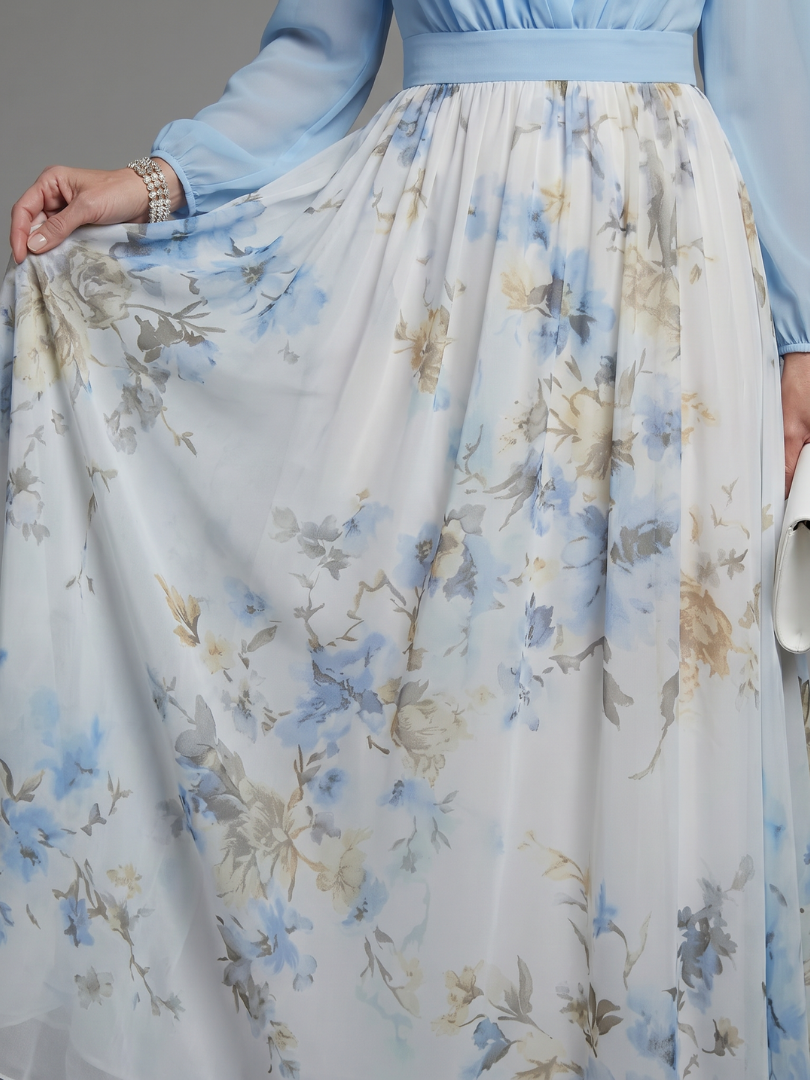 Maxi Dress Women Regular Fit Casual Floral Sheer Bodice