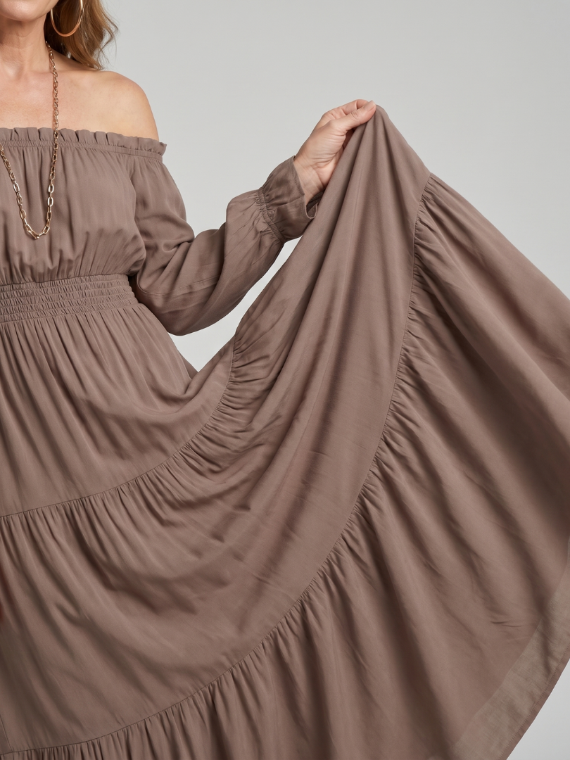 Off Shoulder Midi Dress Women Relaxed Fit Casual Summer