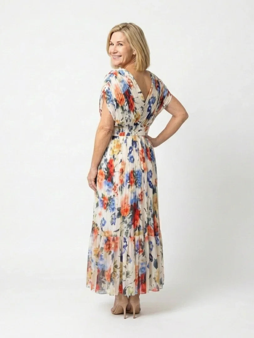 Pleated Midi Dress Women Relaxed Fit Casual