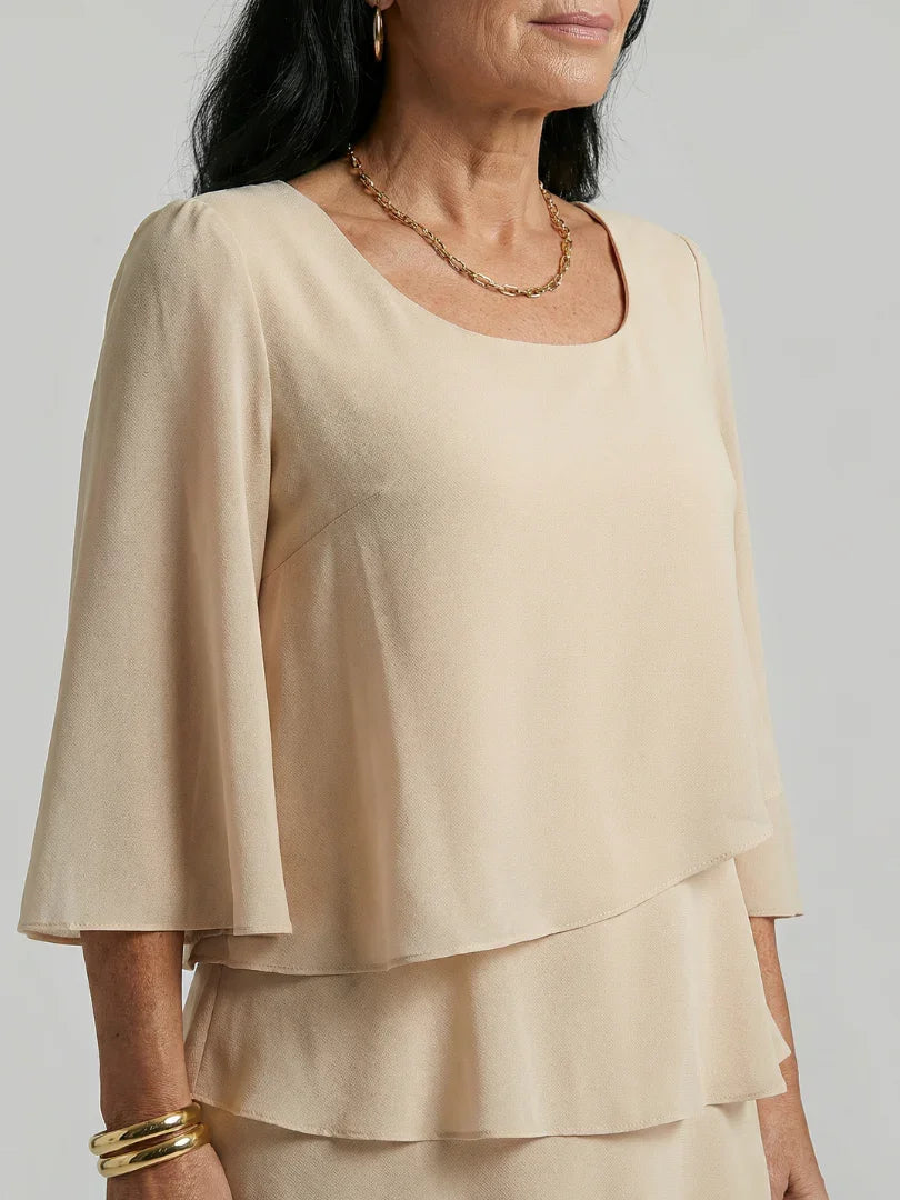 Layered Flare Sleeve Dress Women Relaxed Fit Casual