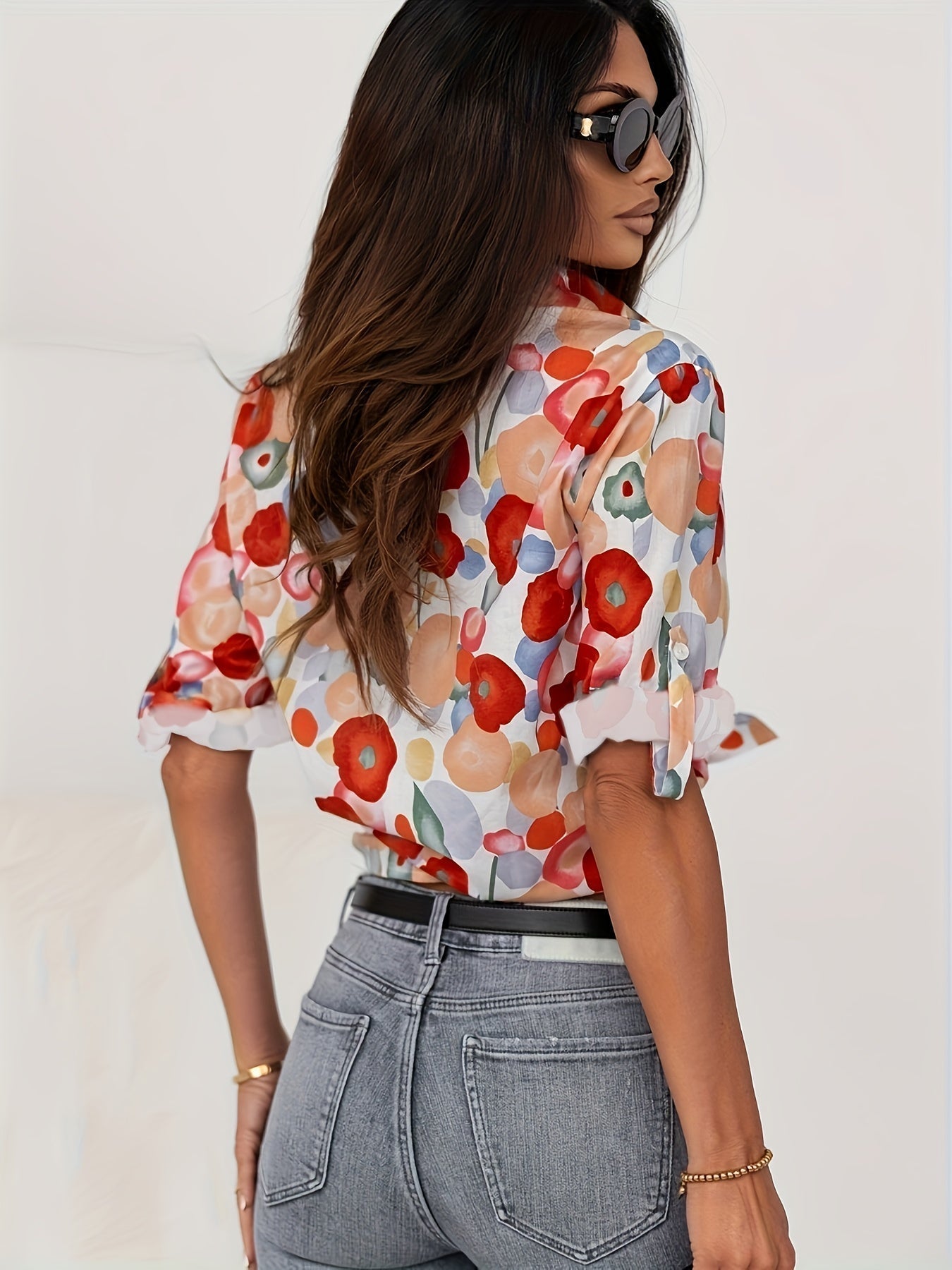Blouse Women Regular Fit Casual Boho Floral Spring