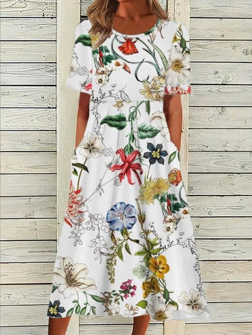Printed Midi Dress Women Relaxed Fit Casual Summer