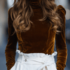Burnt Caramel Velvet Turtleneck Top