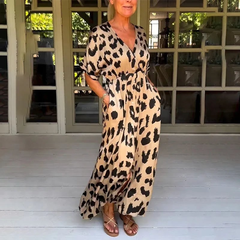 Maxi Dress Women Regular Fit Casual Leopard Print