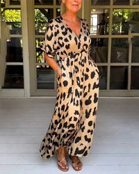 Maxi Dress Women Regular Fit Casual Leopard Print