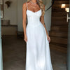 Women's Maxi Dress - Spaghetti Strap - Sweetheart Neck - Corset Bodice - Tie Front Detail