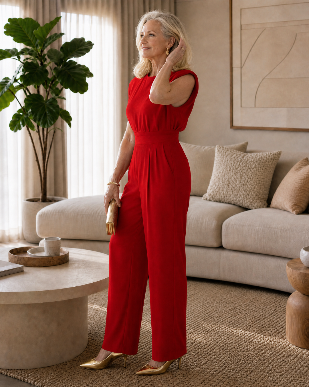 Sleeveless Draped Wide Leg Jumpsuit Women Tailored Casual