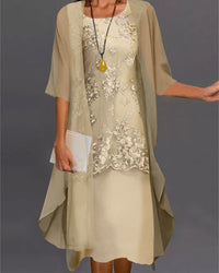 Two-Piece Chiffon Dress Women Regular Fit Casual Elegant Set