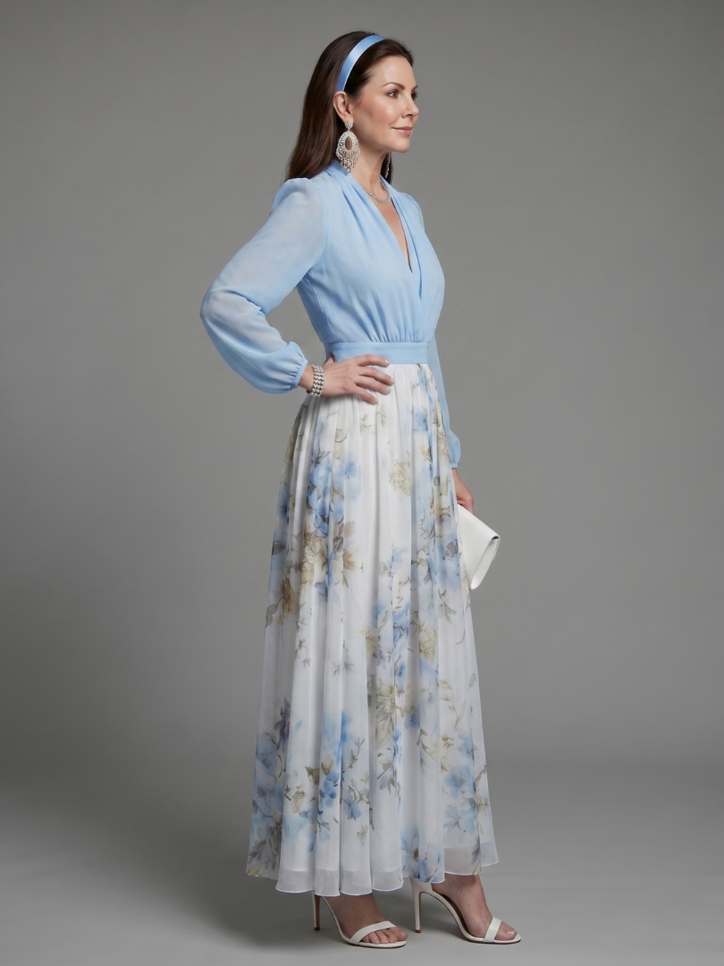 Maxi Dress Women Regular Fit Casual Floral Sheer Bodice