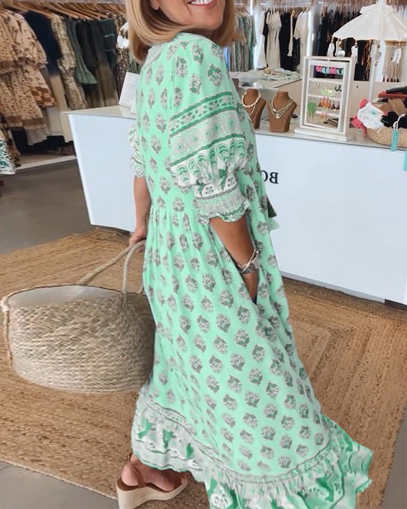 Floral V-Neck Dress Women Regular Fit Casual Summer