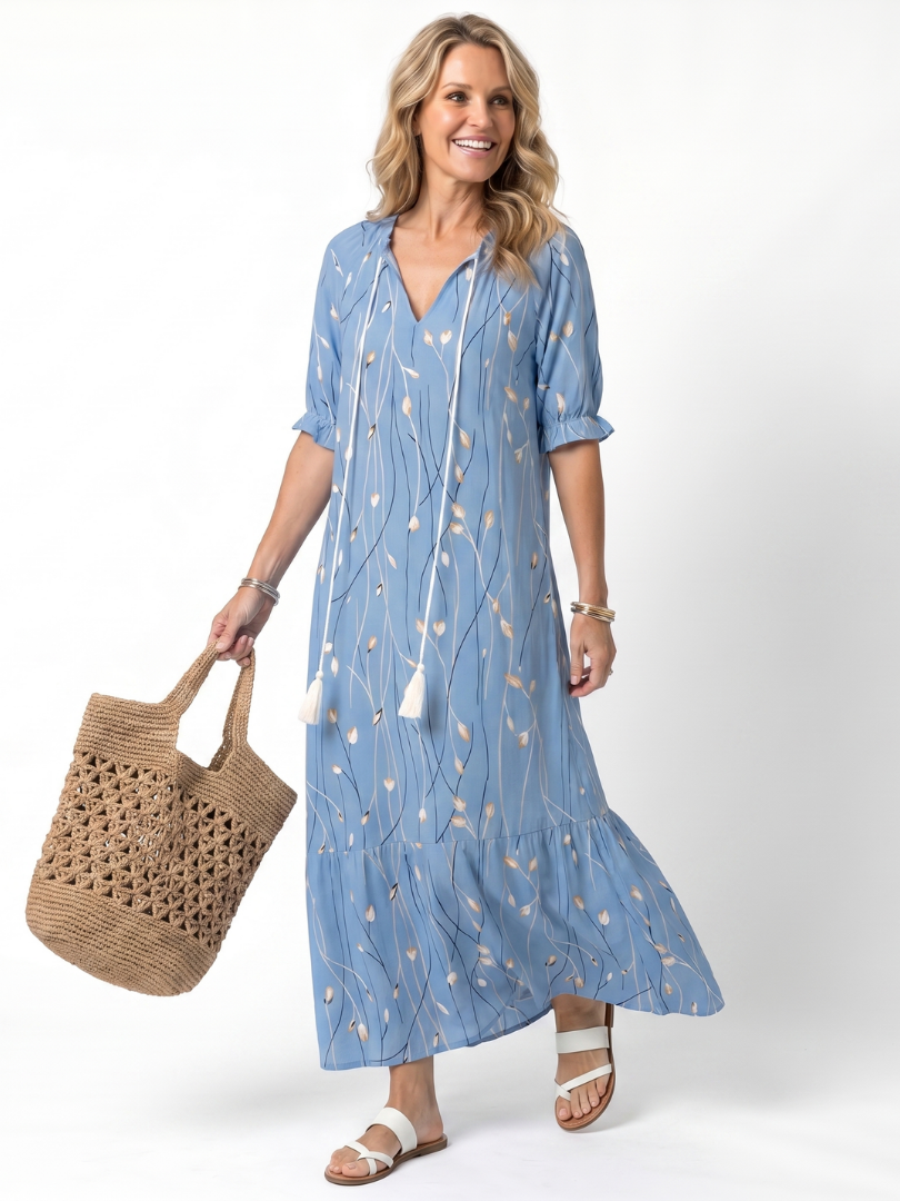 Floral Print Midi Dress Women Relaxed Fit Casual