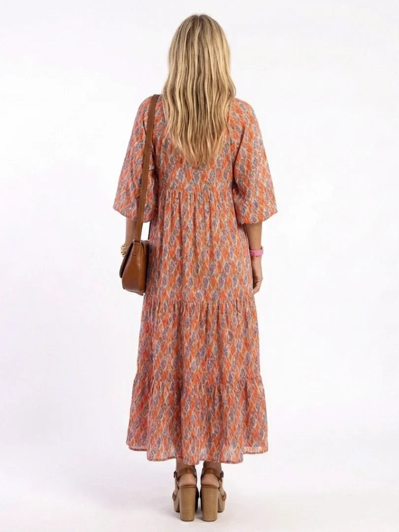 Midi Dress Women Relaxed Fit Casual Geometric Print