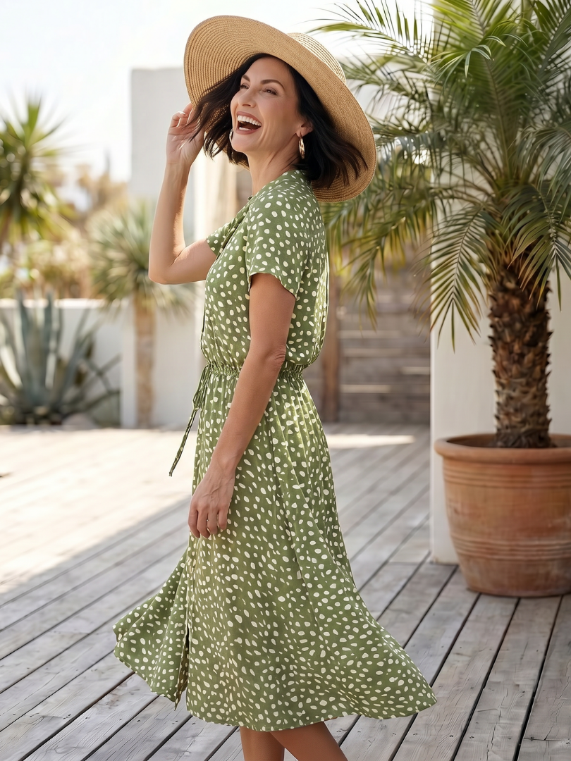 Midi Dress Women Relaxed Fit Casual Printed Button Front Belted