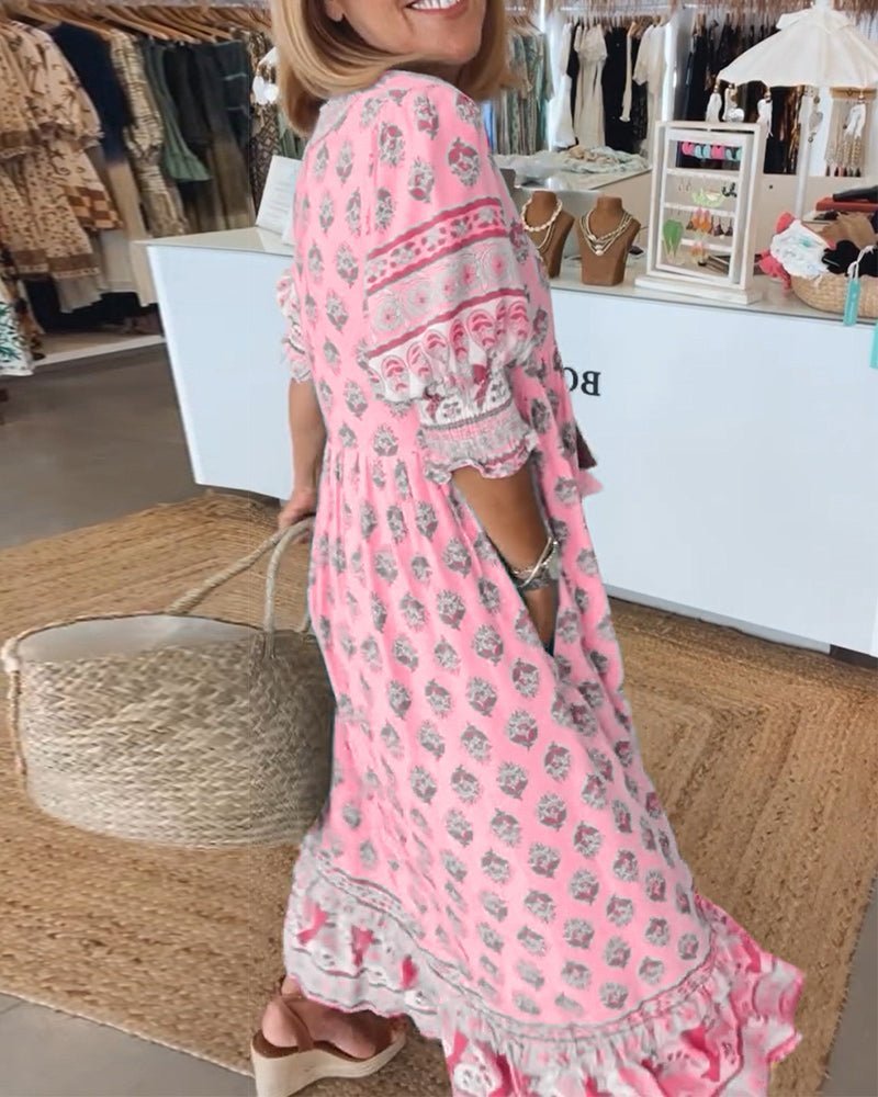 Floral V-Neck Dress Women Regular Fit Casual Summer