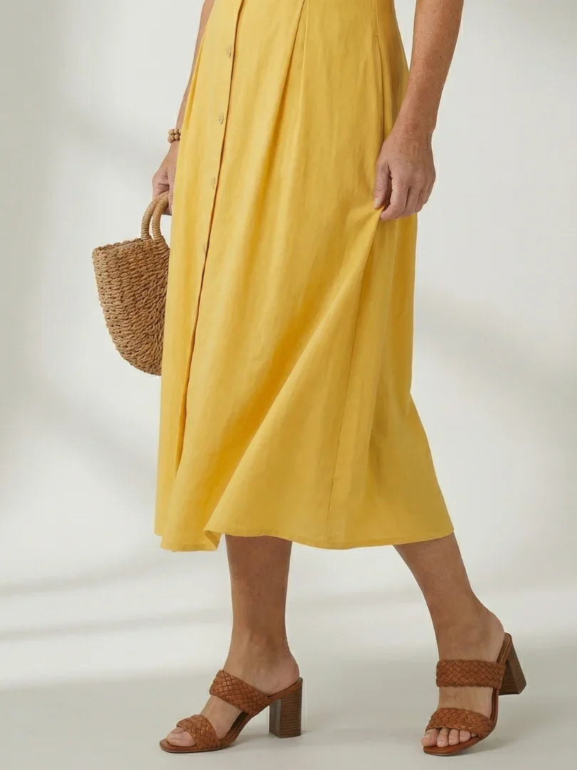 Sleeveless Button-Front Midi Dress Women Defined Waist Casual