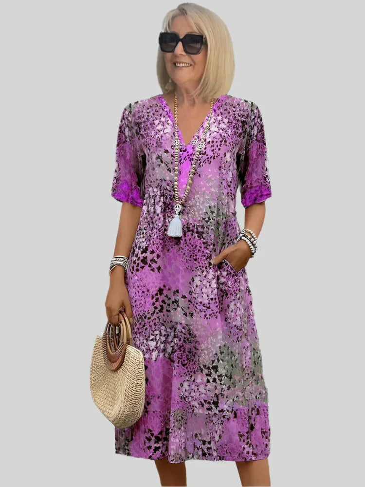 Vintage Print Dress Women Loose Fit Casual Summer Boho