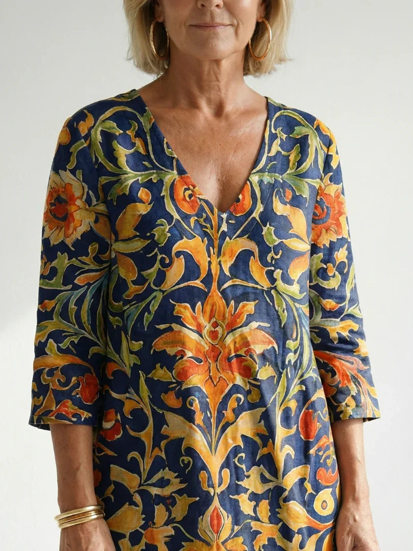 Floral Midi Dress Women Relaxed Fit Casual