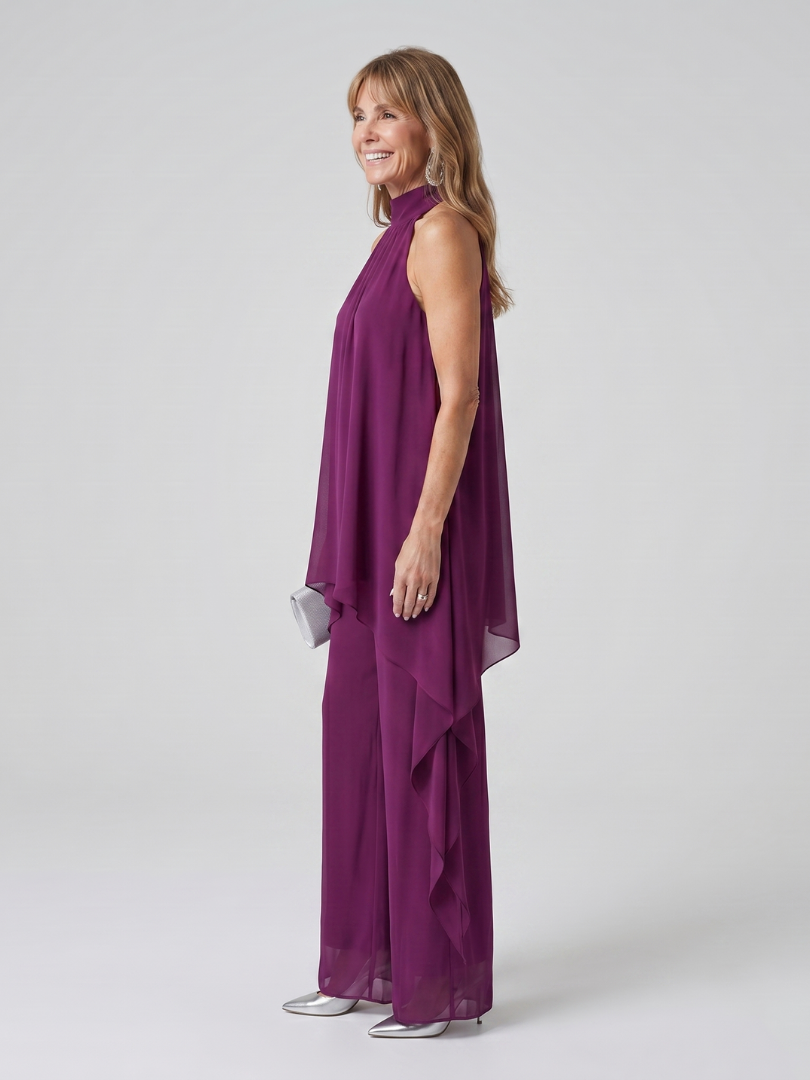 Asymmetric Halter Neck Tunic Set Women Relaxed Fit Casual