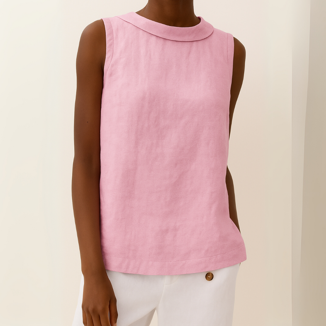 Sleeveless Roll Collar Top Women Regular Fit Casual