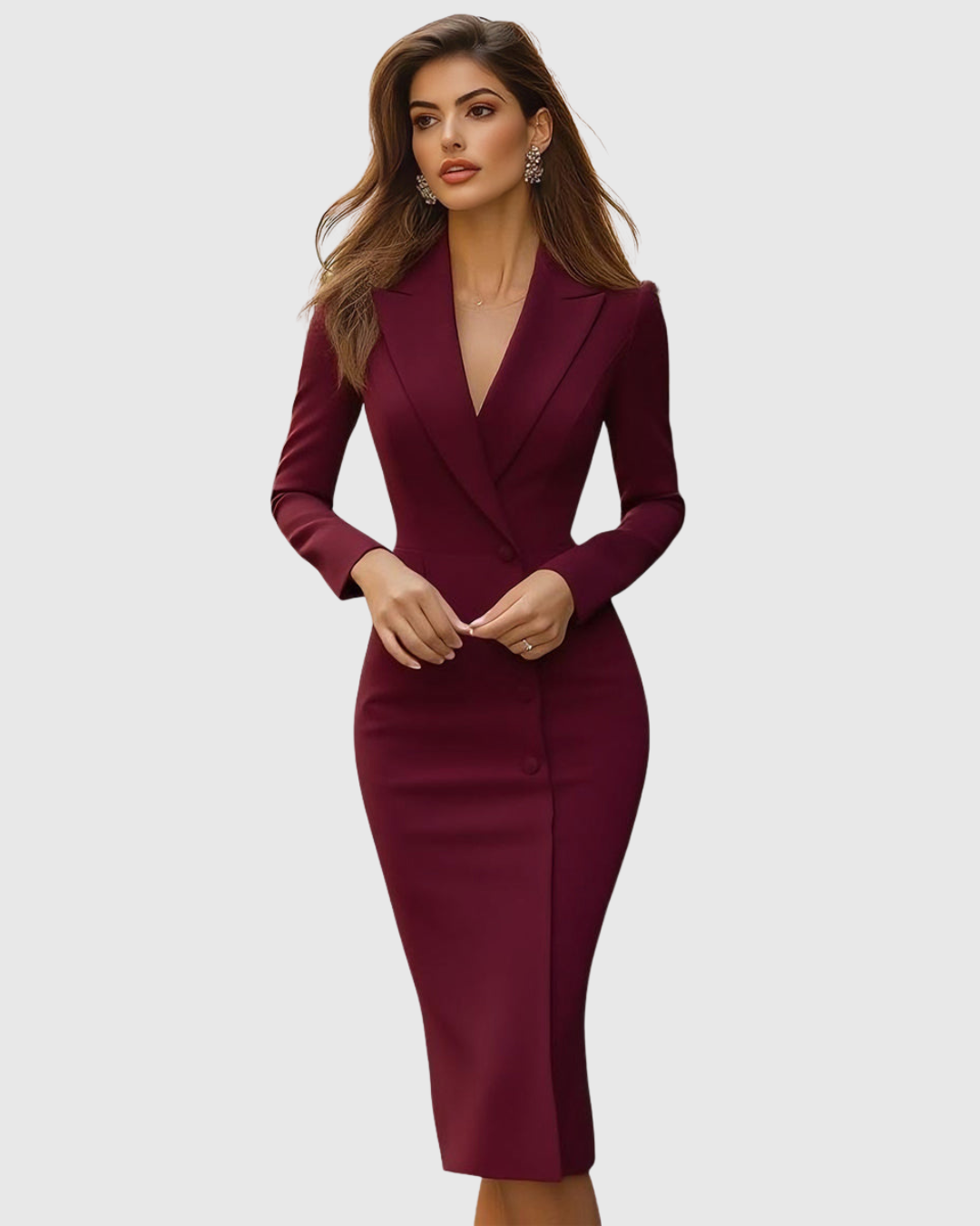 Tailored Midi Dress Women Slim Fit Business Elegant