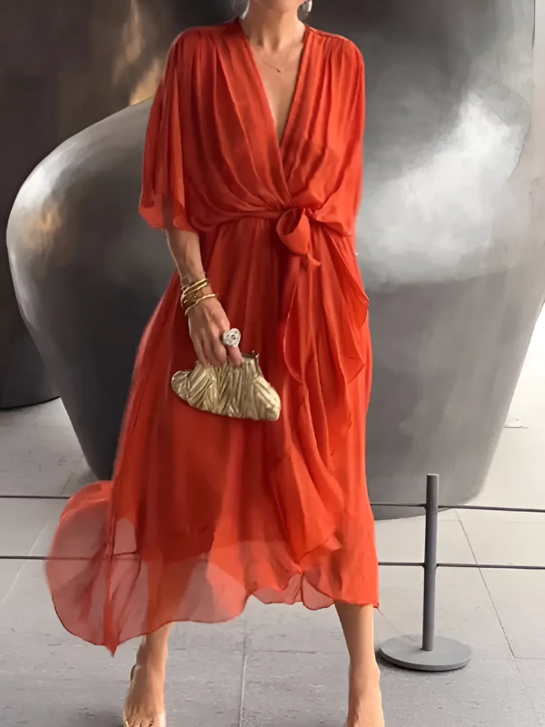 Wrap Midi Dress Women Regular Fit Casual Elegant