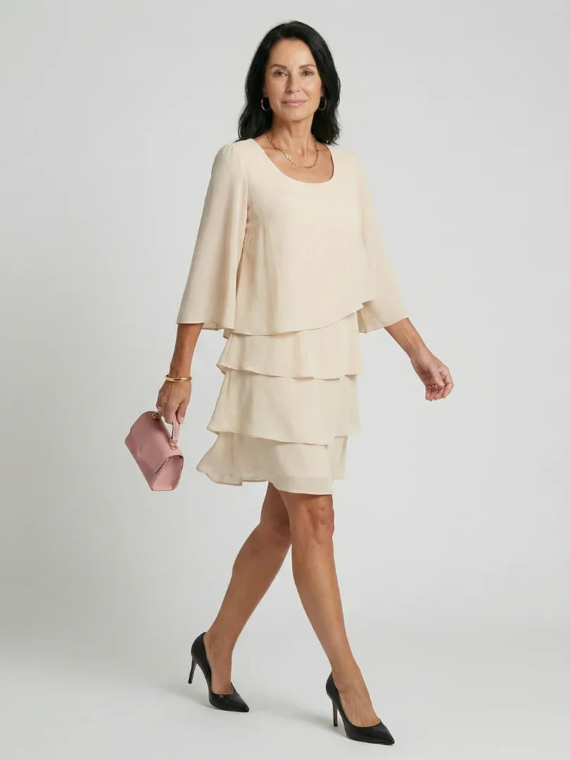 Layered Flare Sleeve Dress Women Relaxed Fit Casual