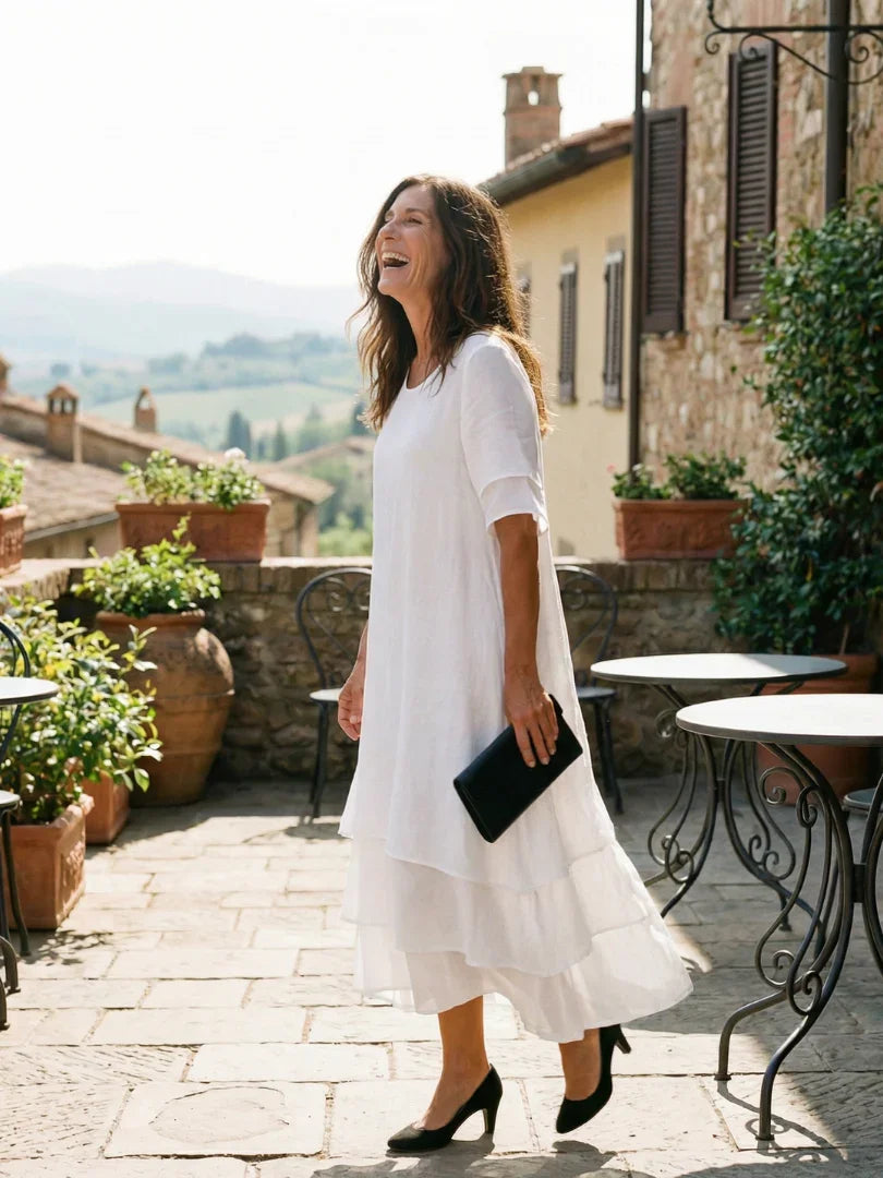Soft Layered Midi Dress Women Relaxed Fit Casual
