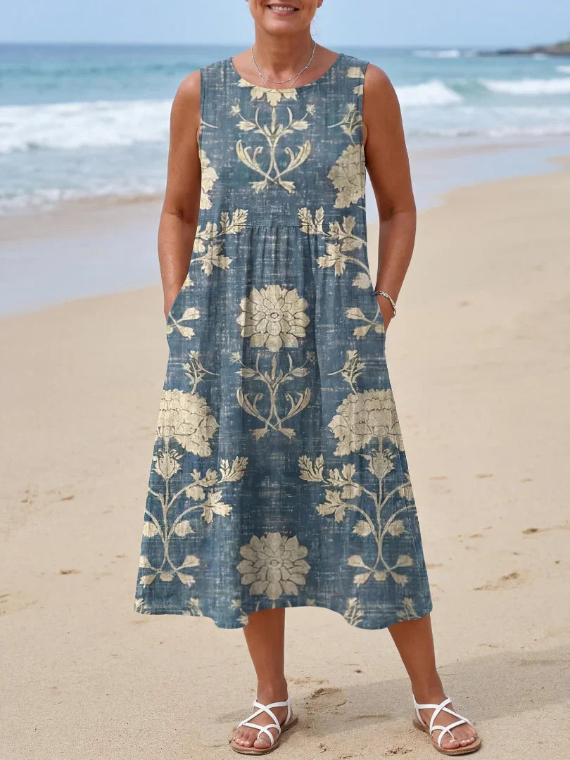 Floral Midi Dress Women Relaxed Fit Casual Summer