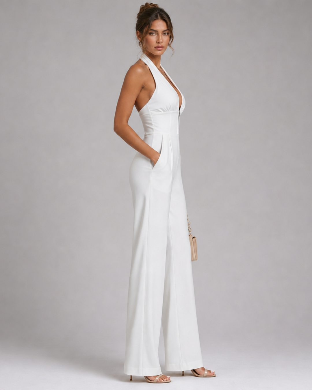Sleeveless Halter Neck Jumpsuit Women Fitted Waist Casual Summer
