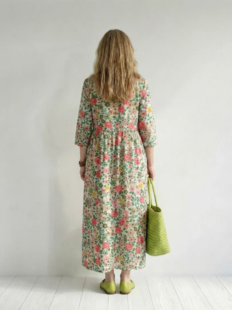 Midi Dress Women Relaxed Fit Casual Floral