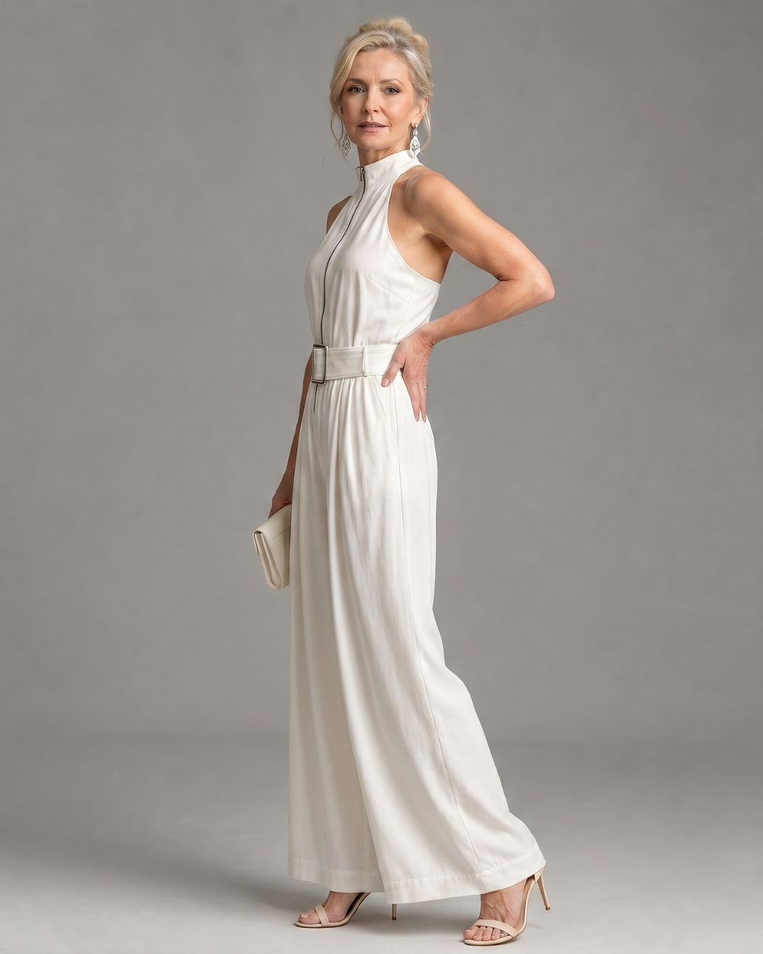 Sleeveless High Neck Wide Leg Jumpsuit Women Relaxed Fit Casual