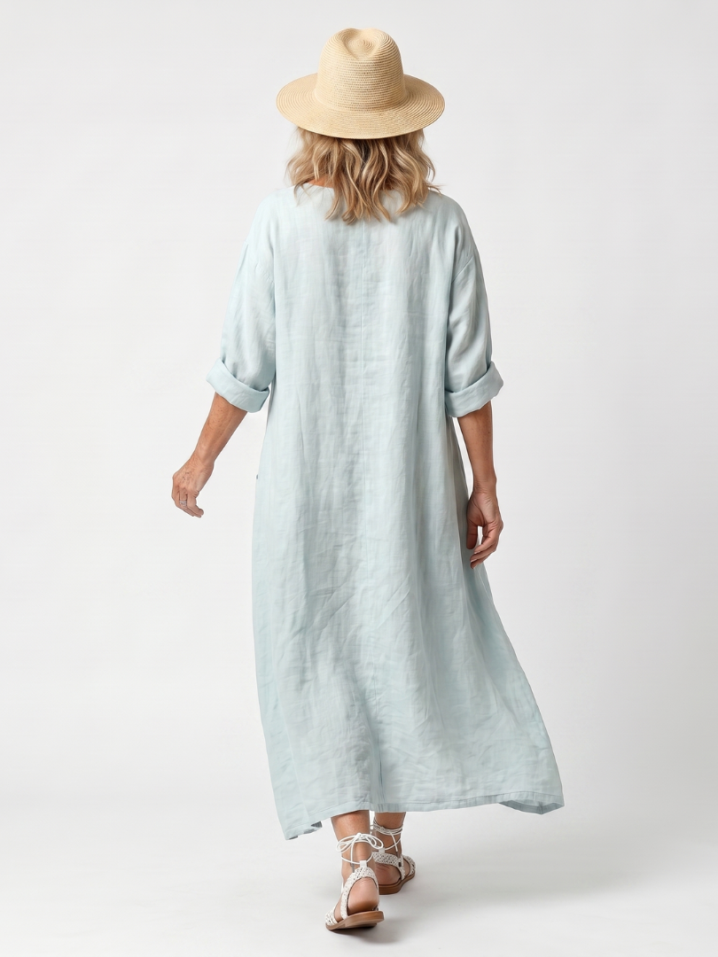 Midi Dress Women Oversized Relaxed Fit Casual Embroidered Panel