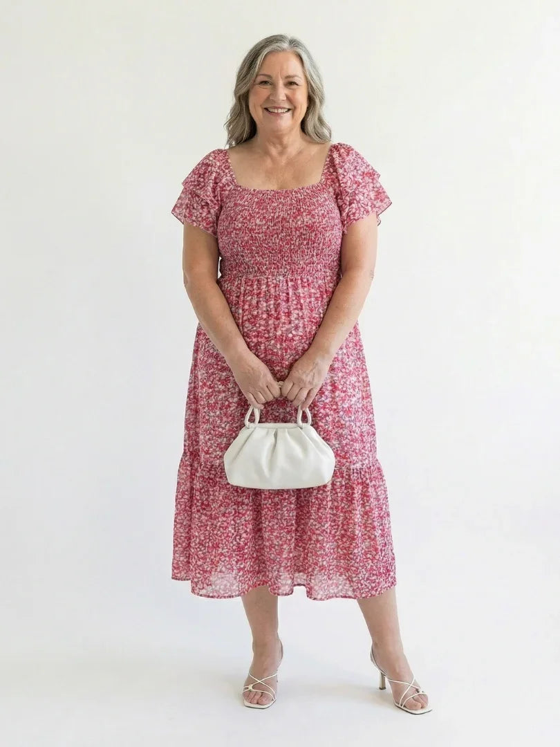 Off Shoulder Floral Midi Dress Women Relaxed Fit Casual Summer