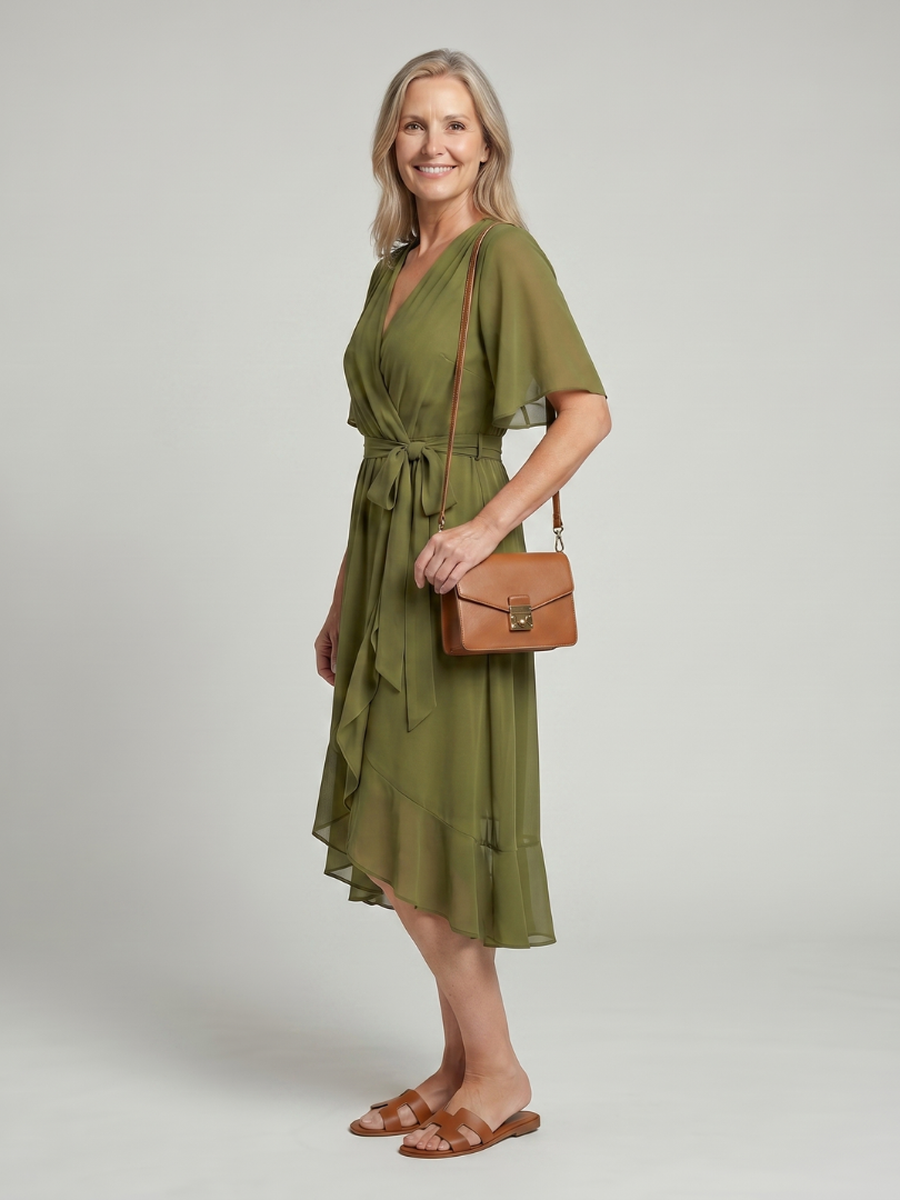 Wrap Midi Dress Women Relaxed Fit Casual Summer