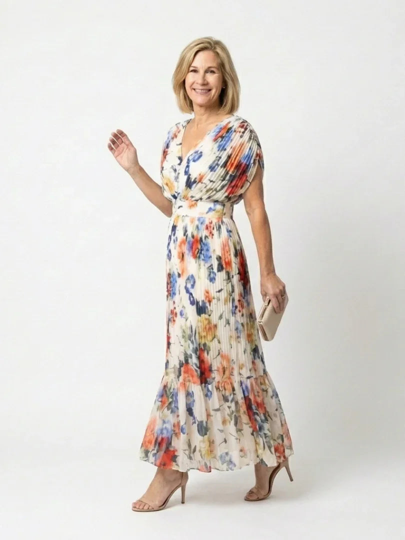 Pleated Midi Dress Women Relaxed Fit Casual