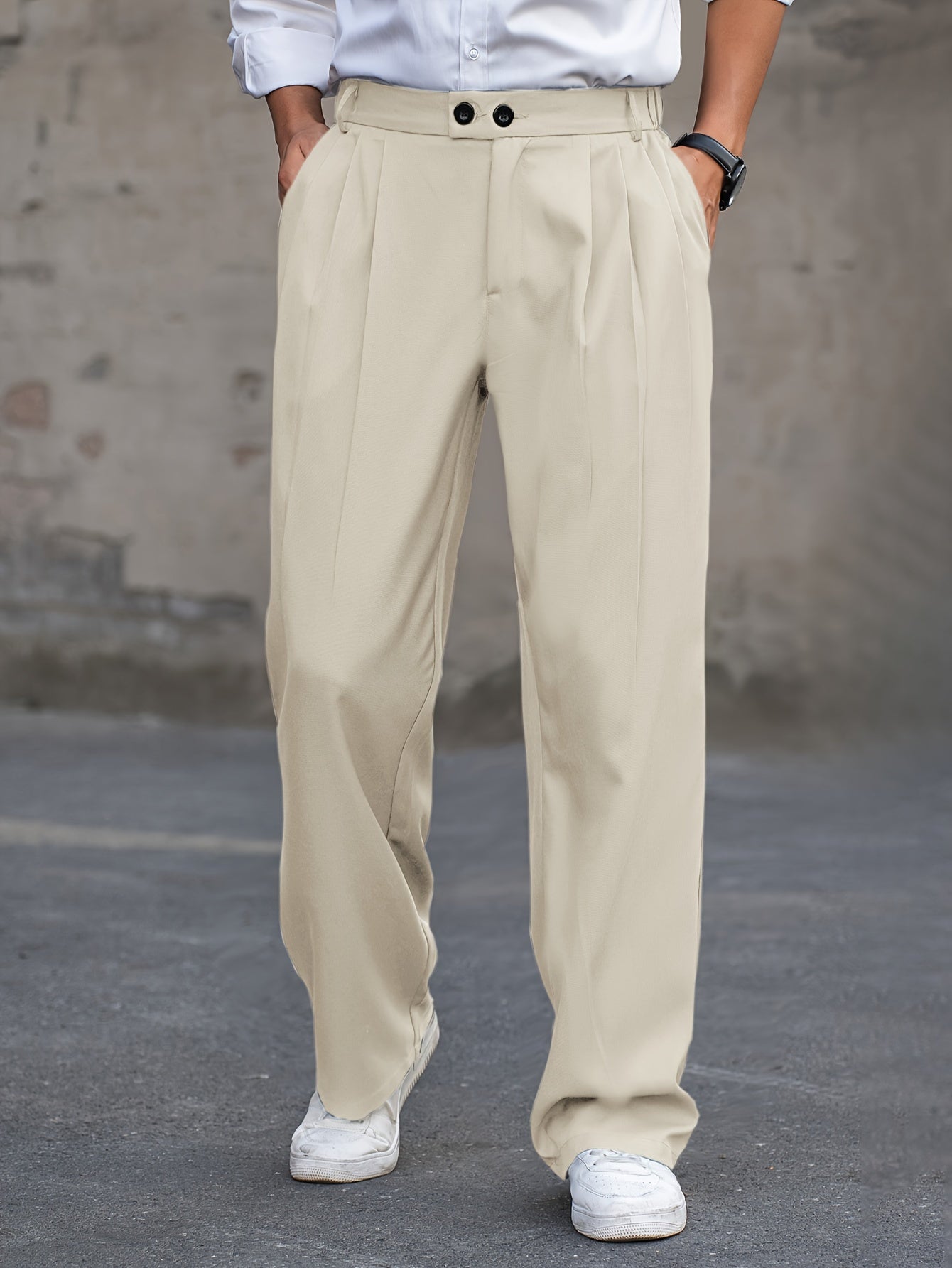 Pleated Trousers Men Relaxed Fit Business Casual