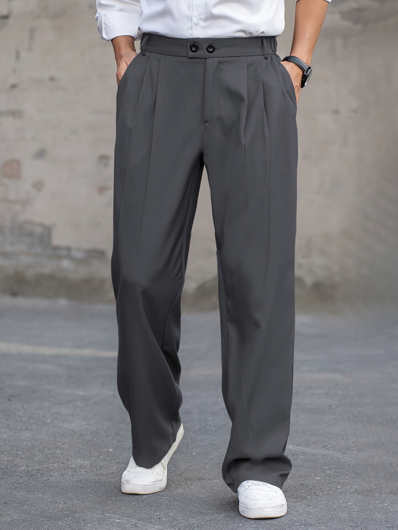 Pleated Trousers Men Relaxed Fit Business Casual