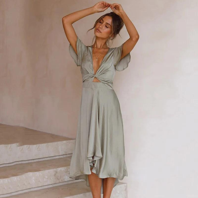 Flowing Vintage Dress Women Regular Fit Casual Summer