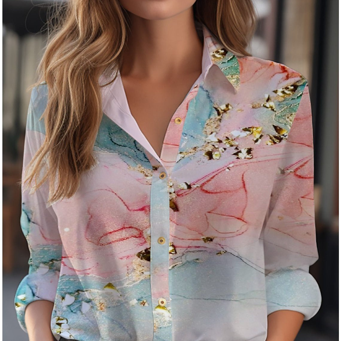 Blouse Women Relaxed Fit Casual Floral Pattern