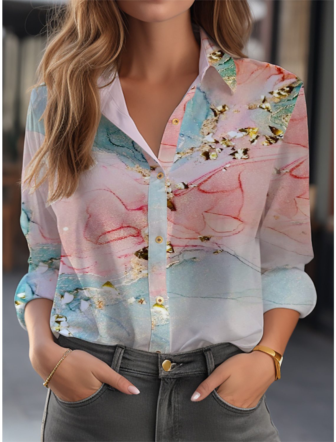 Blouse Women Relaxed Fit Casual Floral Pattern