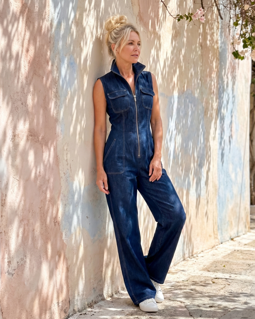 Sleeveless Wide Leg Jumpsuit Women Tailored Fit Casual