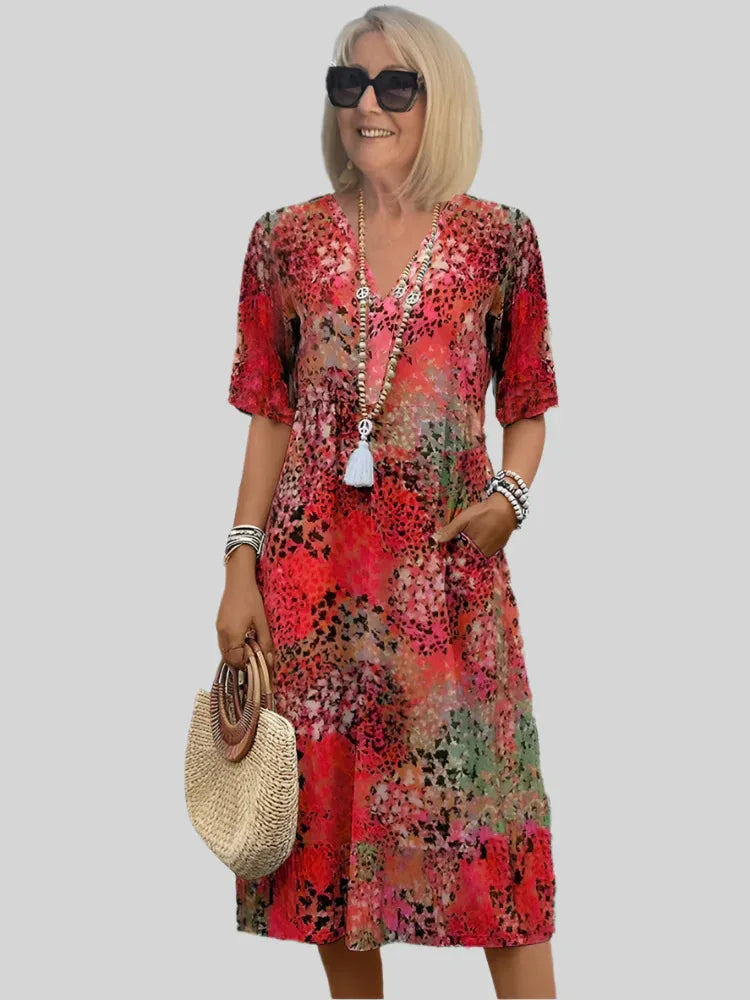 Vintage Print Dress Women Loose Fit Casual Summer Boho