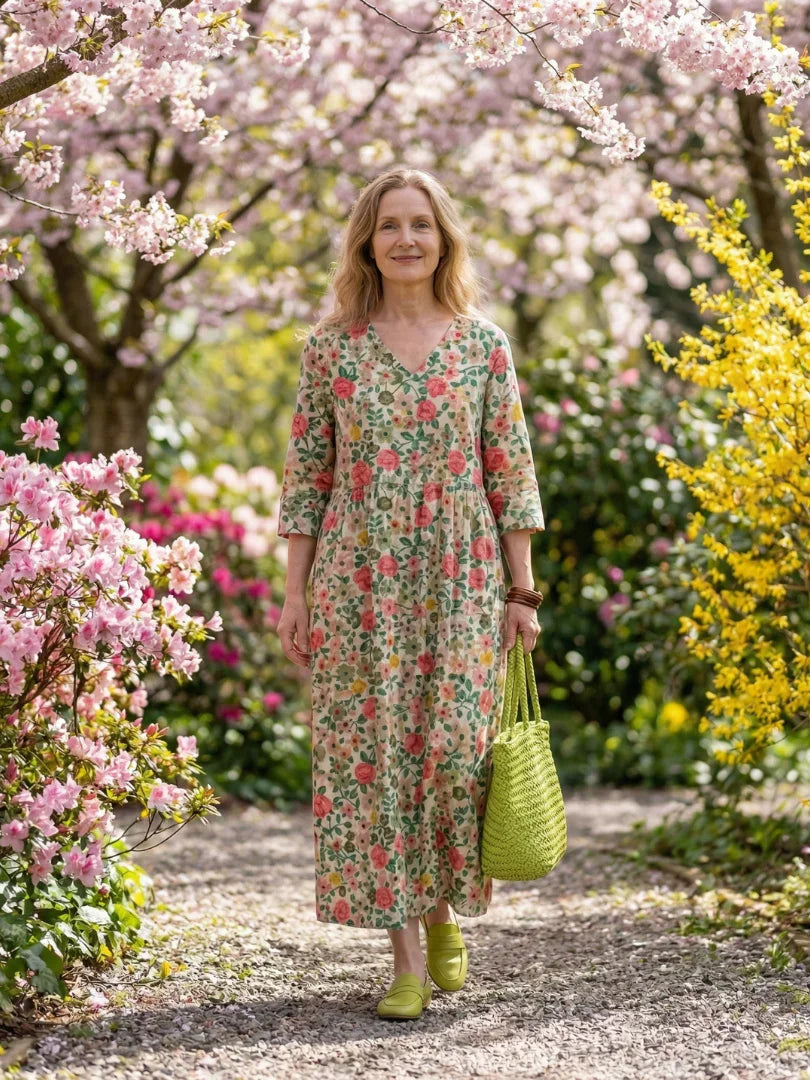 Midi Dress Women Relaxed Fit Casual Floral