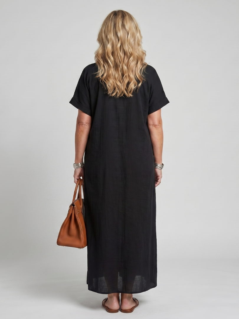 Midi Dress Women Relaxed Fit Casual Embroidered Detail