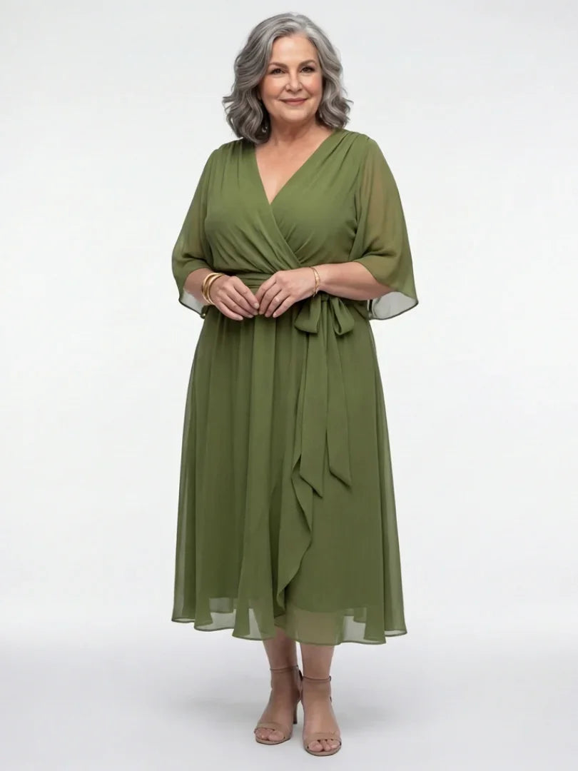 Midi Dress Women Relaxed Fit Casual Waist Tie