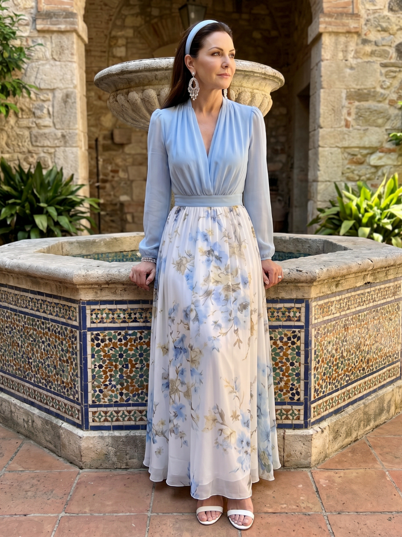 Maxi Dress Women Regular Fit Casual Floral Sheer Bodice